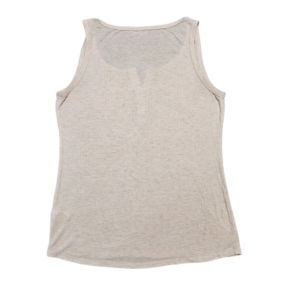 P.S. Kate Henley Tank Top M Beige Ribbed Knit Button Front Cottagecore Layering - Picture 4 of 9